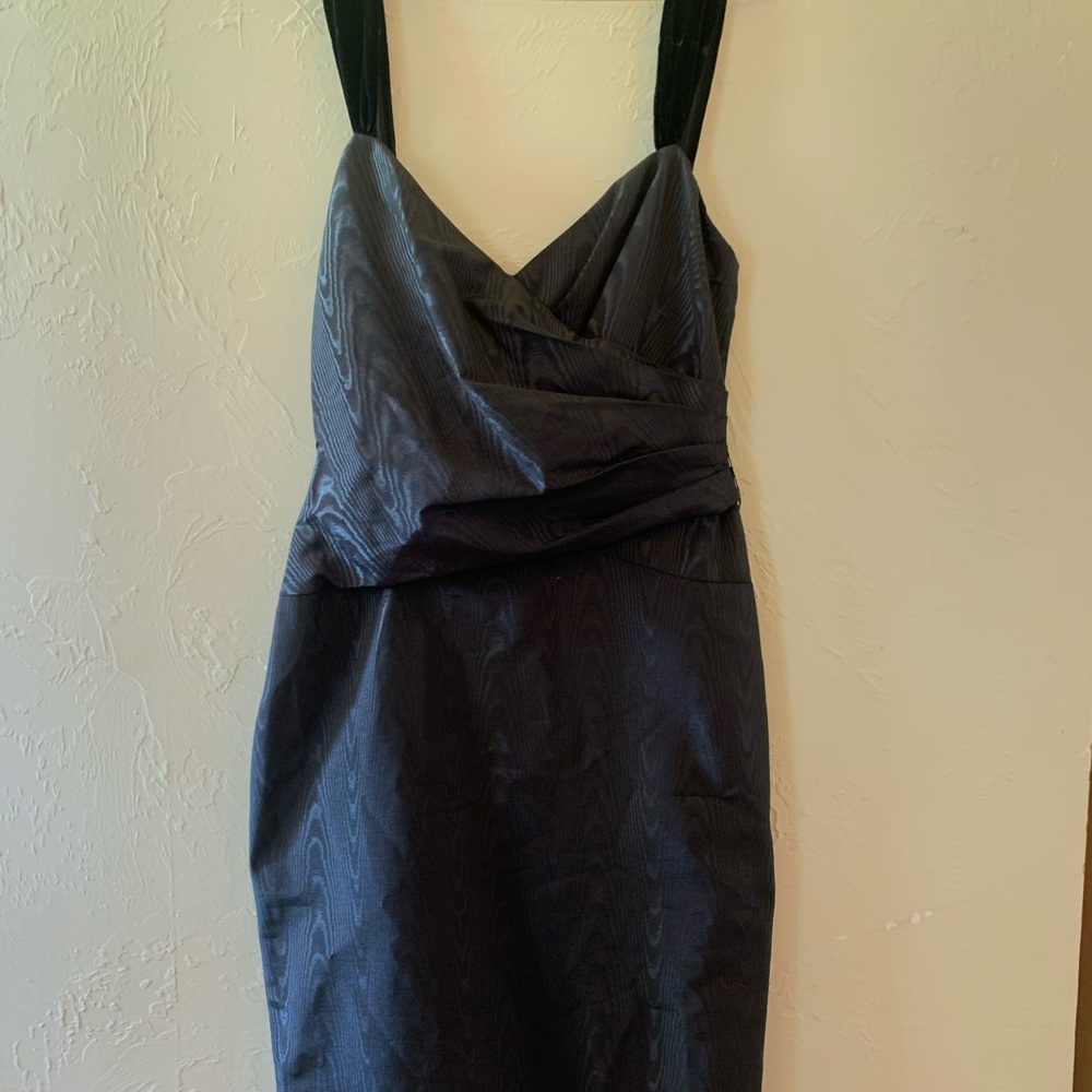 Black taffeta Vera Wang cocktail dress with velvet straps